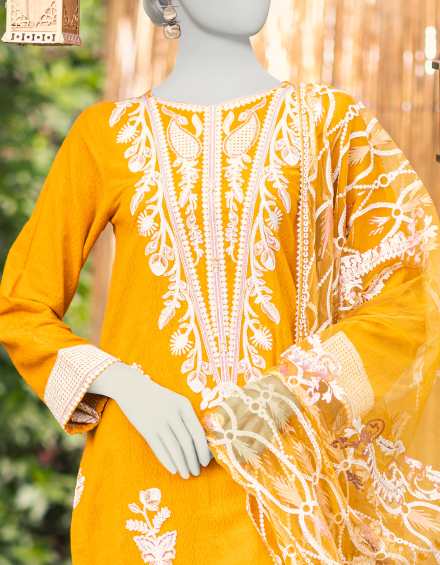 MUSTARD COTTON DOBBY 3PC STITCHED | JJPW-S-JPWS-US-23-598 FB/JA-924 - Image 3
