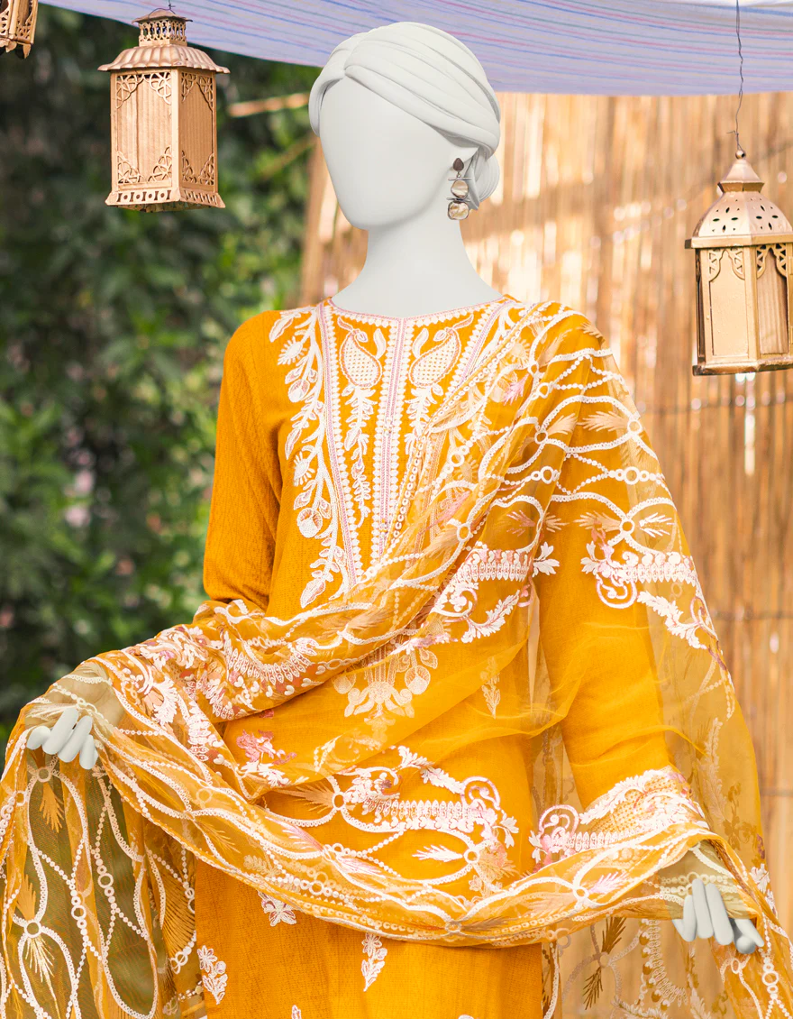MUSTARD COTTON DOBBY 3PC STITCHED | JJPW-S-JPWS-US-23-598 FB/JA-924 - Image 4