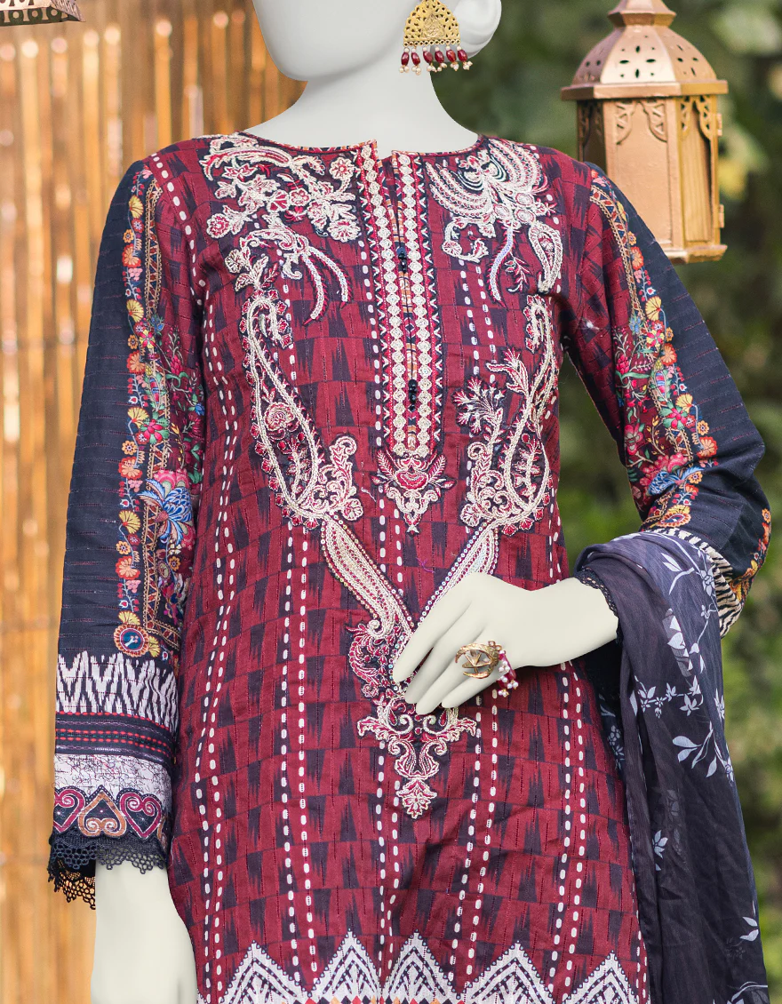 MAROON CAMBRIC 3PC STITCHED | JJPW-S-JPWS-US-23-599 FB/JT-943 - Image 4
