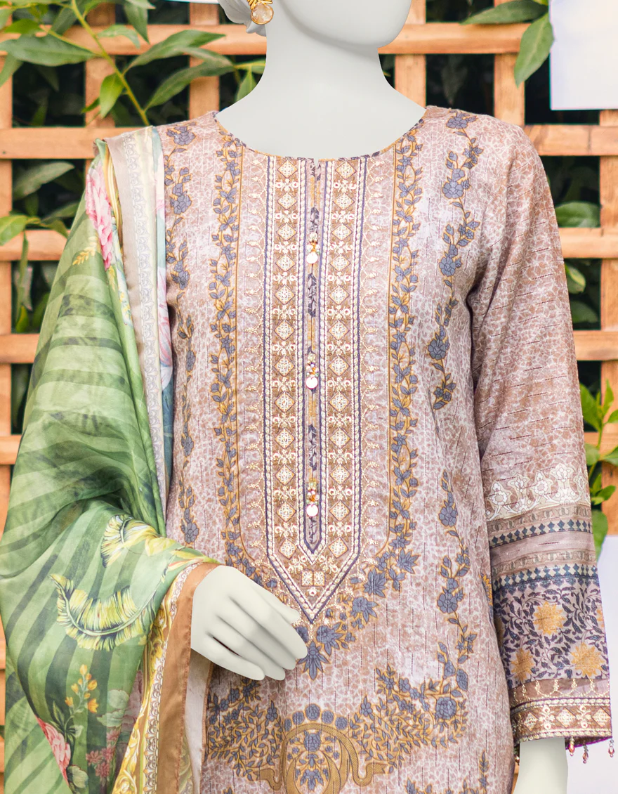 BROWN CAMBRIC 3PC STITCHED | JJPW-S-JPWS-US-23-601 FB/LEMON - Image 3