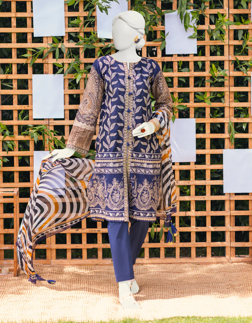 NAVY BLUE CAMBRIC 3PC STITCHED | JJPW-S-JPWS-US-23-603 FB/GRAPE