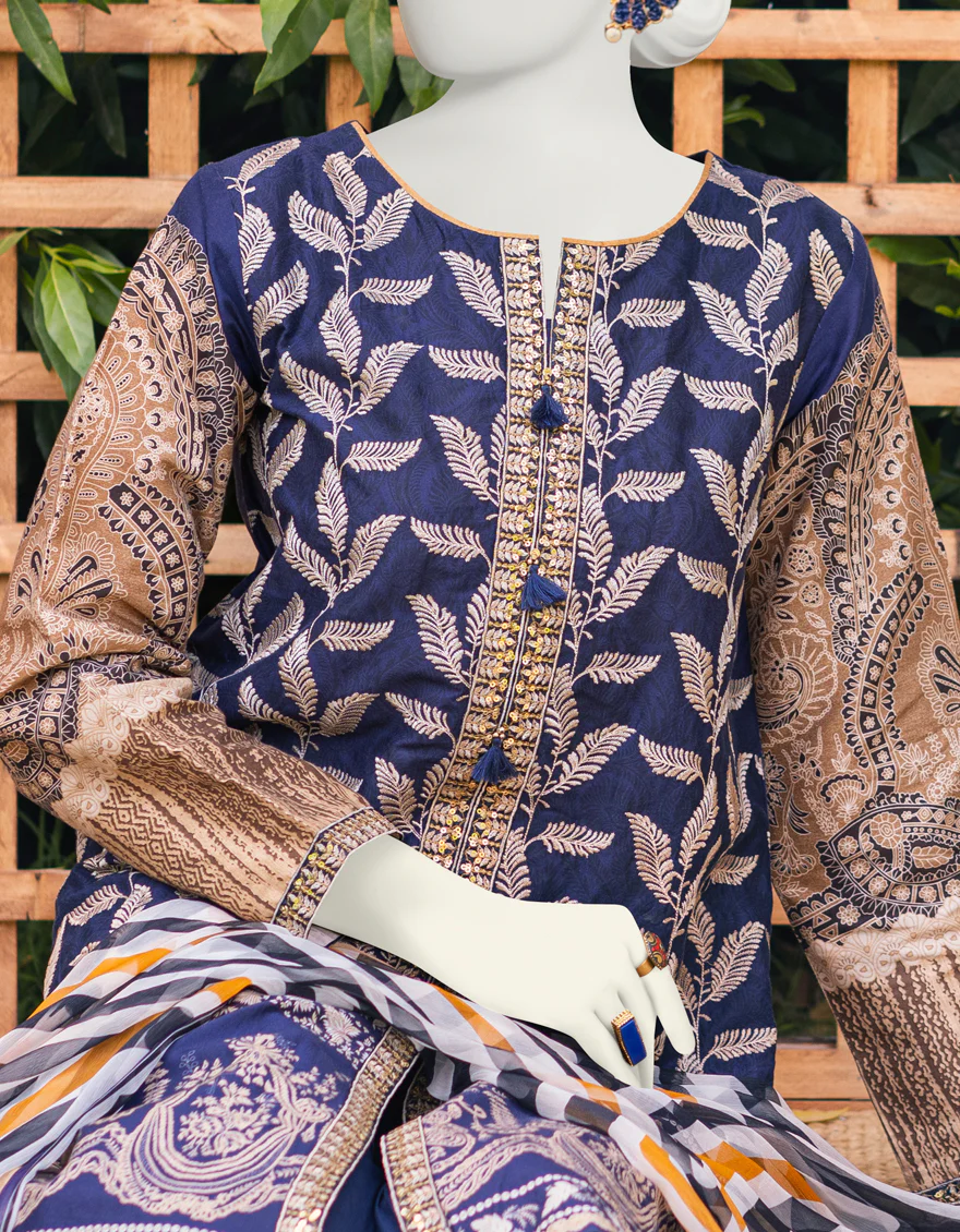 NAVY BLUE CAMBRIC 3PC STITCHED | JJPW-S-JPWS-US-23-603 FB/GRAPE - Image 3