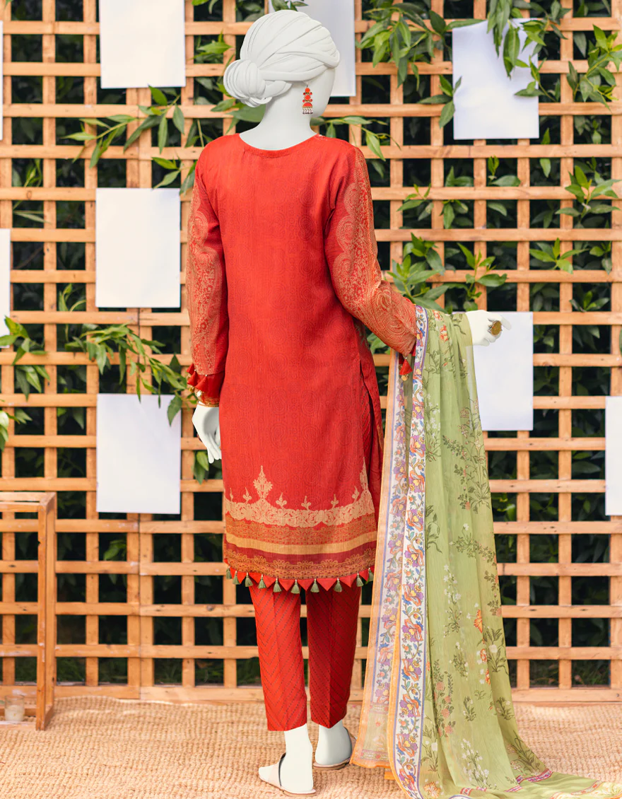 RED ORGANZA 3PC STITCHED | JJPW-S-JPWS-US-23-609 FB/PEBBLE - Image 2