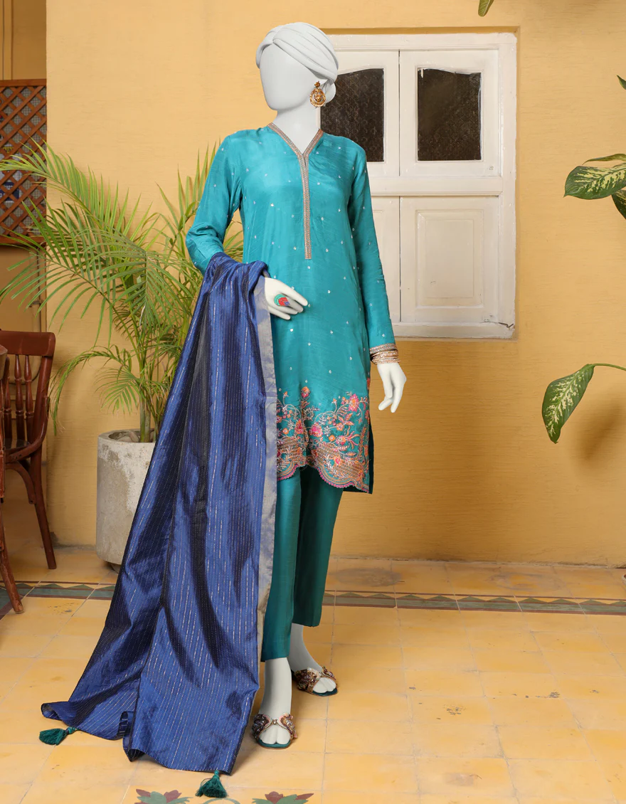 TURQUOISE BLUE COTTON 3PC STITCHED | JJPW-S-JPWS-US-23-622 FB/JT-934
