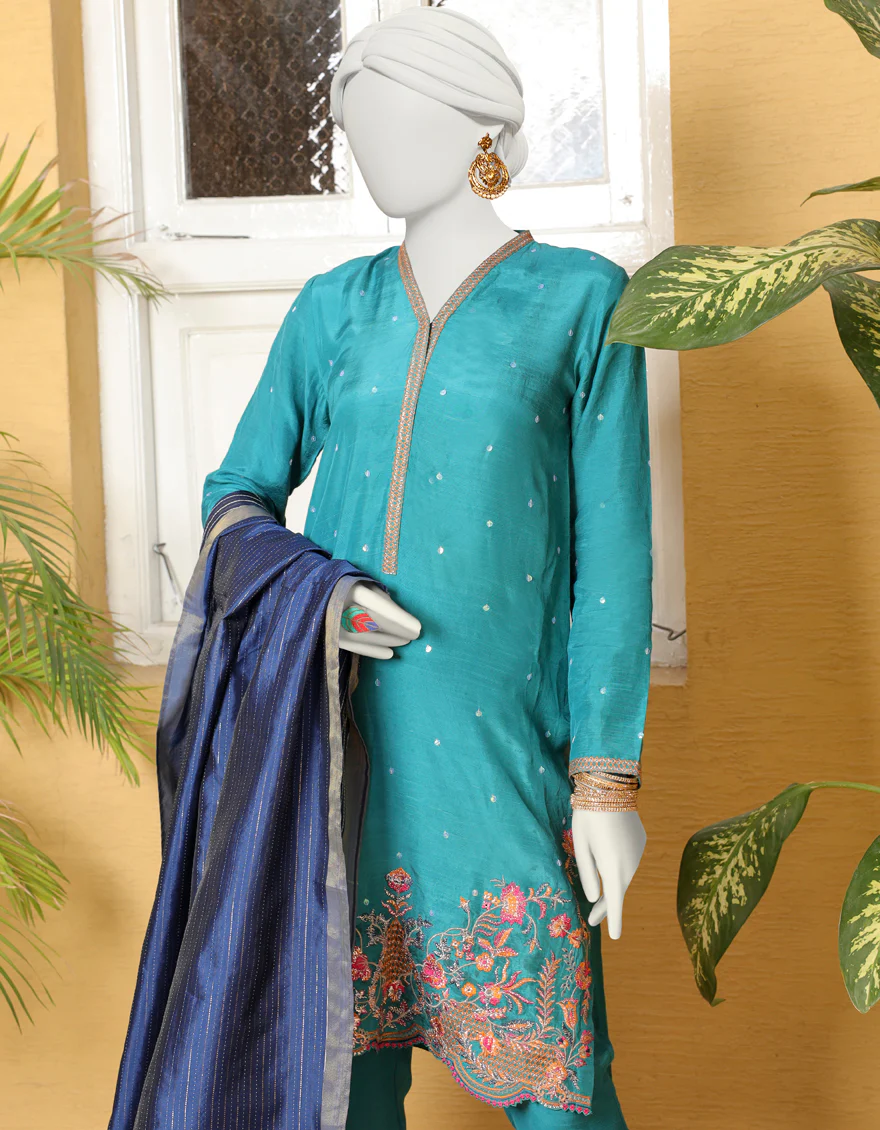 TURQUOISE BLUE COTTON 3PC STITCHED | JJPW-S-JPWS-US-23-622 FB/JT-934 - Image 2