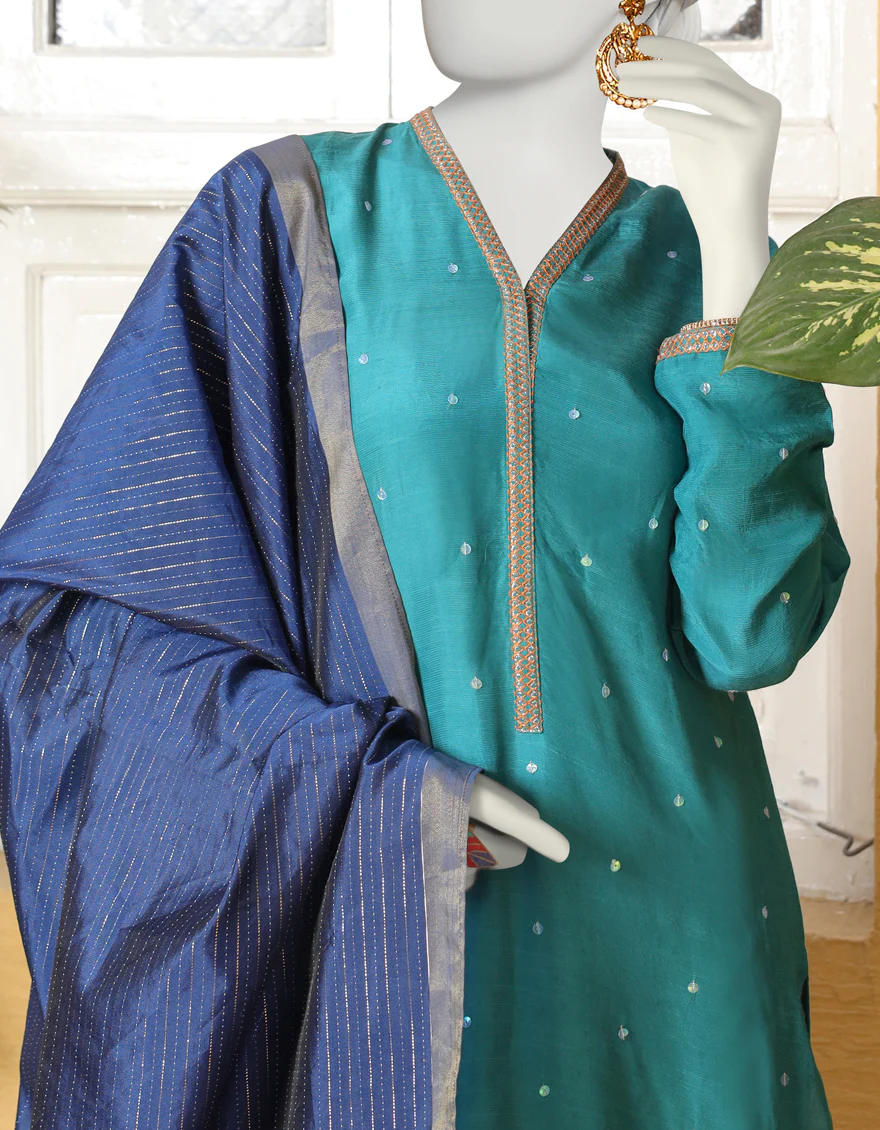 TURQUOISE BLUE COTTON 3PC STITCHED | JJPW-S-JPWS-US-23-622 FB/JT-934 - Image 3