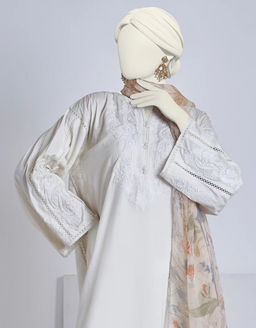 IVORY LAWN 2PC STITCHED | JJPW-S-JW2-US-23-7001 FB/CHIKAN KARI-1 - Image 3