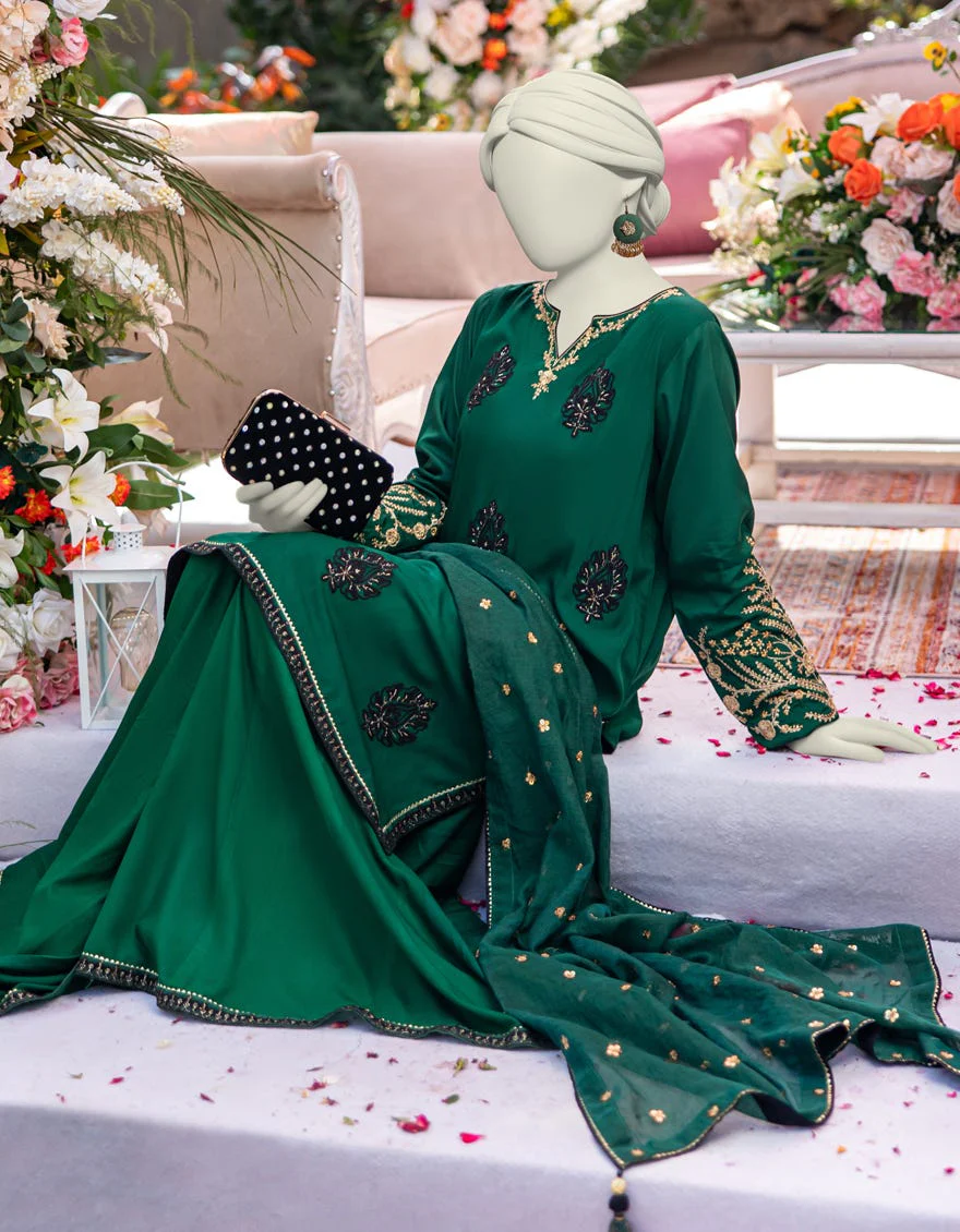 GREEN KHADDI 3PC STITCHED | JJPW-W-JPS-24-3943 FB/DANEEN-4 - Image 2