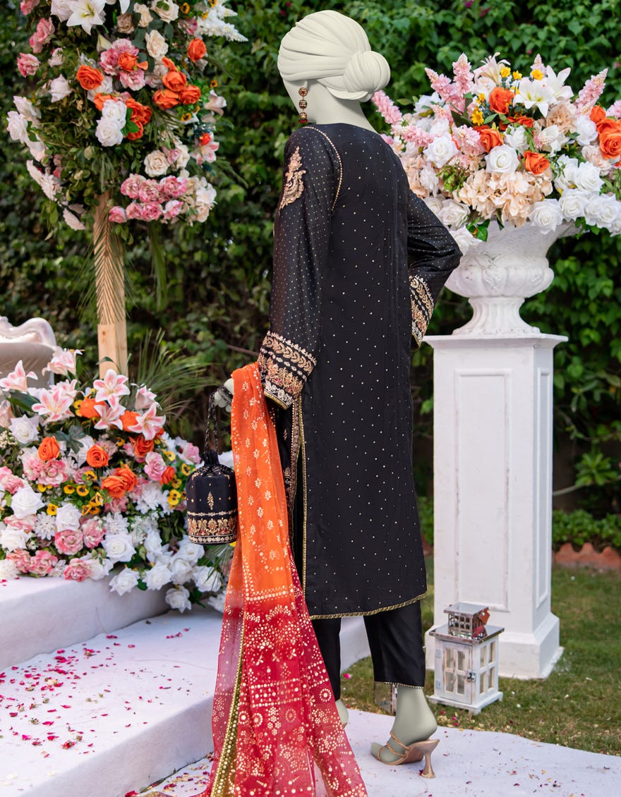 BLACK RAW SILK 3PC STITCHED | JJPW-W-JPS-24-3947 FB/INARA-2 - Image 2