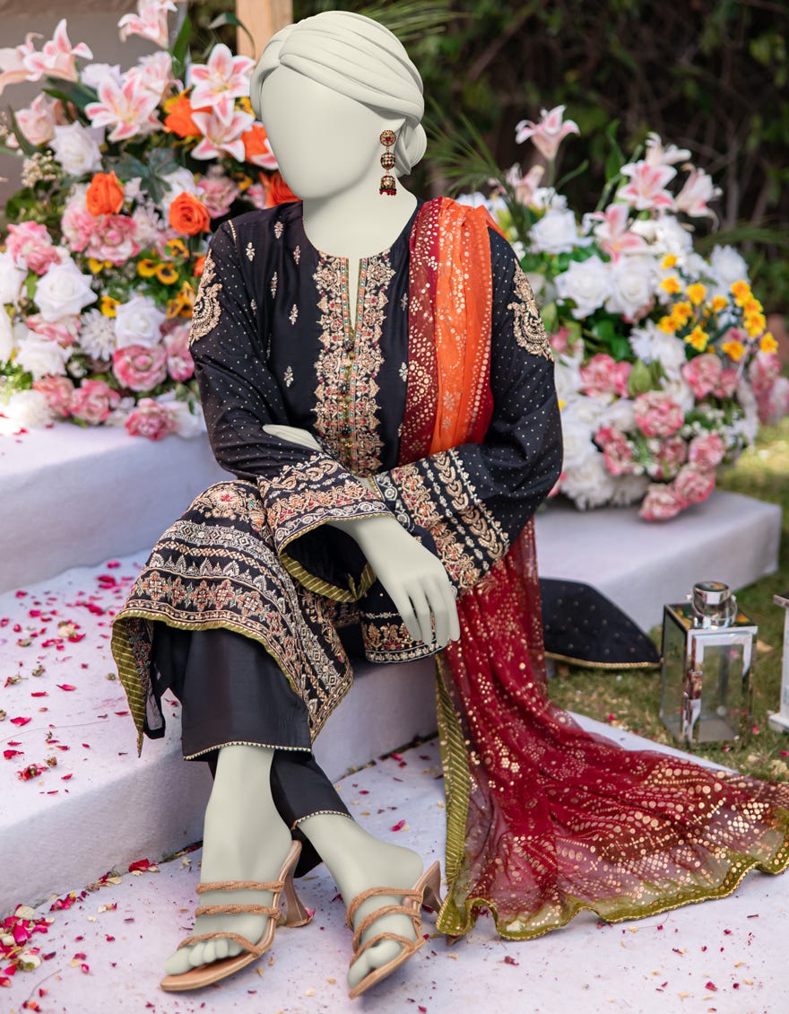 BLACK RAW SILK 3PC STITCHED | JJPW-W-JPS-24-3947 FB/INARA-2 - Image 4