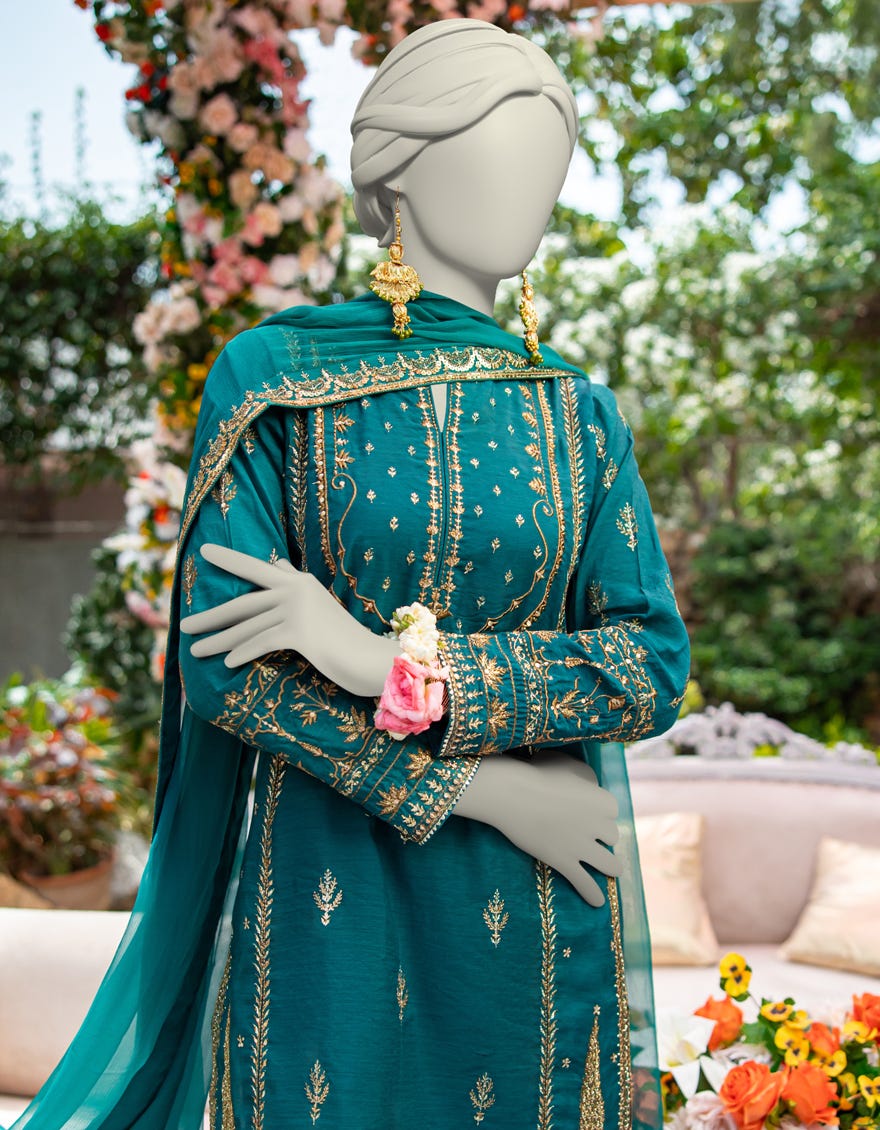GREEN RAW SILK 3PC STITCHED | JJPW-W-JPS-24-3949 FB/INARA-4 - Image 2