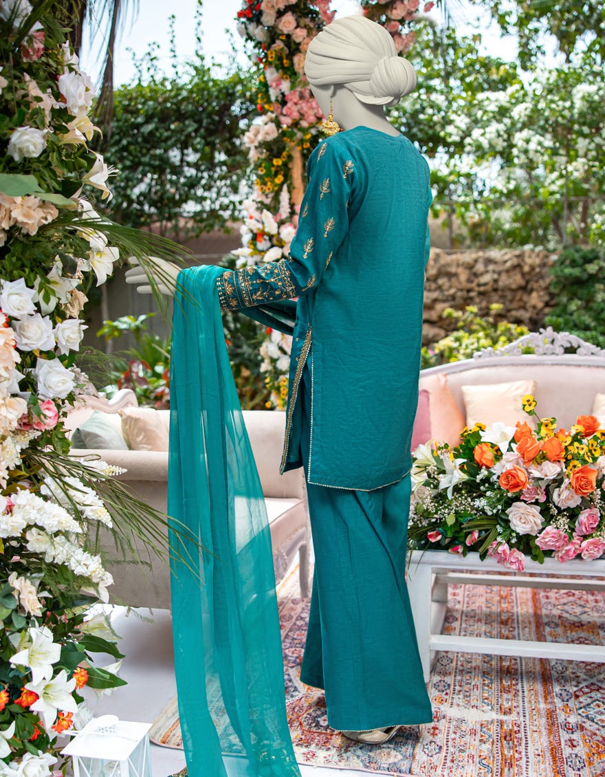 GREEN RAW SILK 3PC STITCHED | JJPW-W-JPS-24-3949 FB/INARA-4 - Image 3