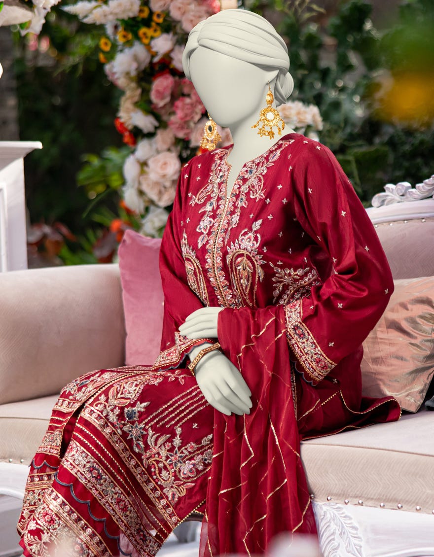 RED RAW SILK 3PC STITCHED | JJPW-W-JPS-24-3952 FB/INARA-7 - Image 2