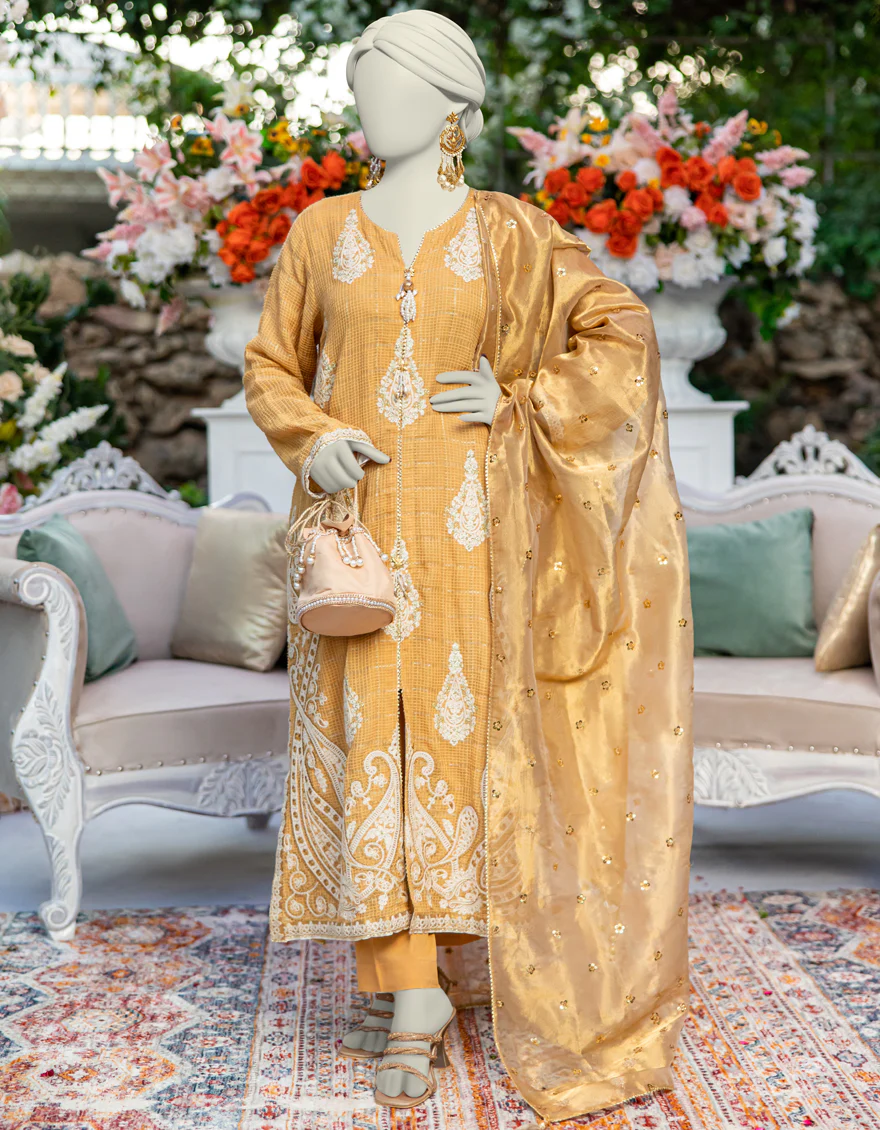 YELLOW KHADDI 3PC STITCHED | JJPW-W-JPS-24-3958 FB/INARA-13