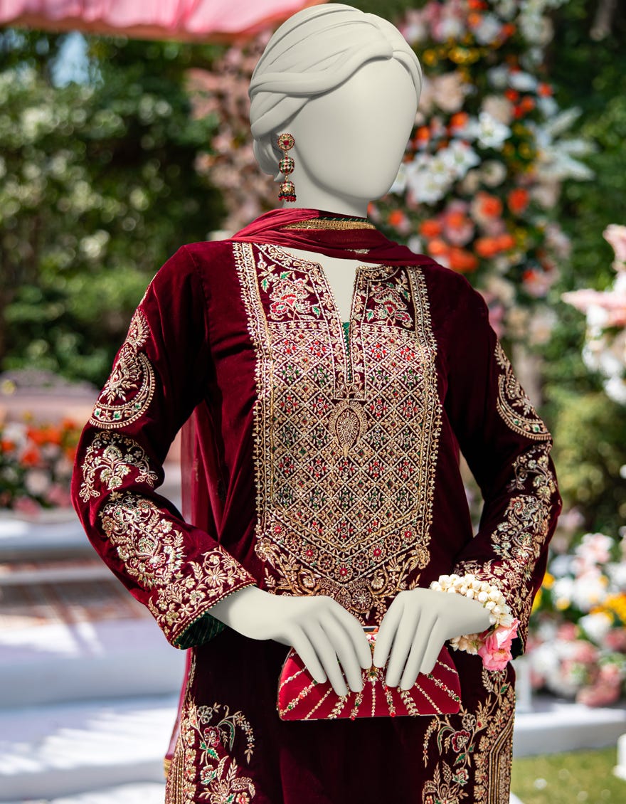 RED VELVET 3PC STITCHED | JJPW-W-JPS-24-3960 FB/MAKHMAL-01 - Image 3