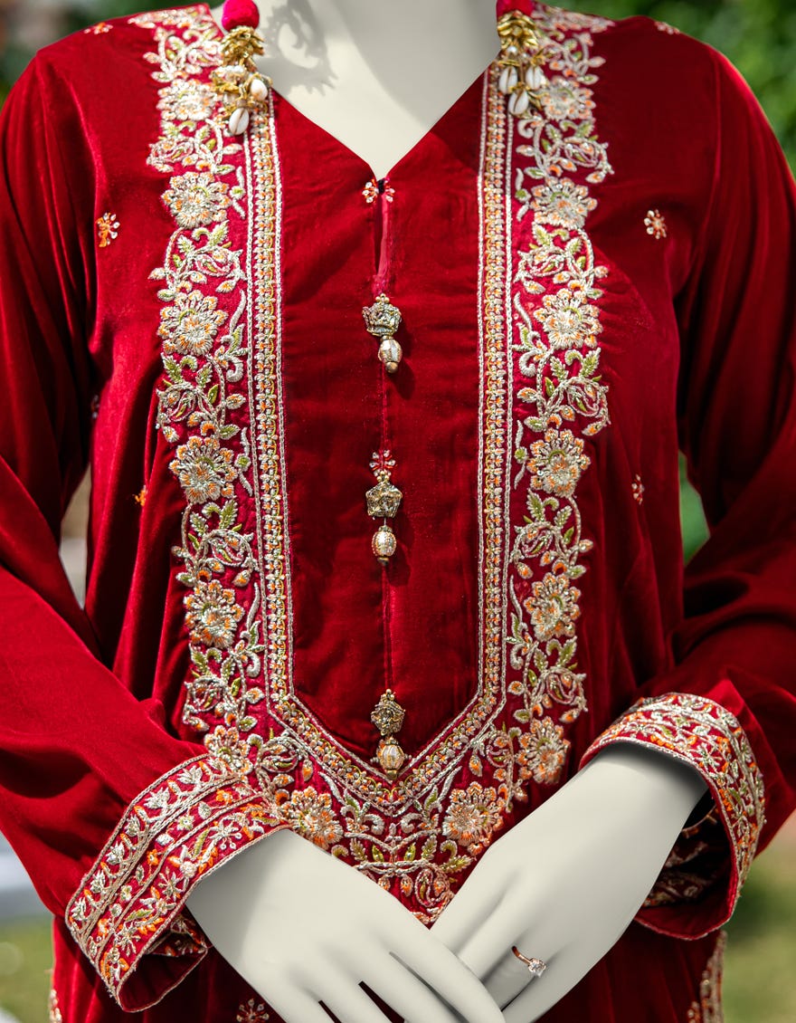 RED VELVET 3PC STITCHED | JJPW-W-JPS-24-3964 FB/VELVET - Image 2