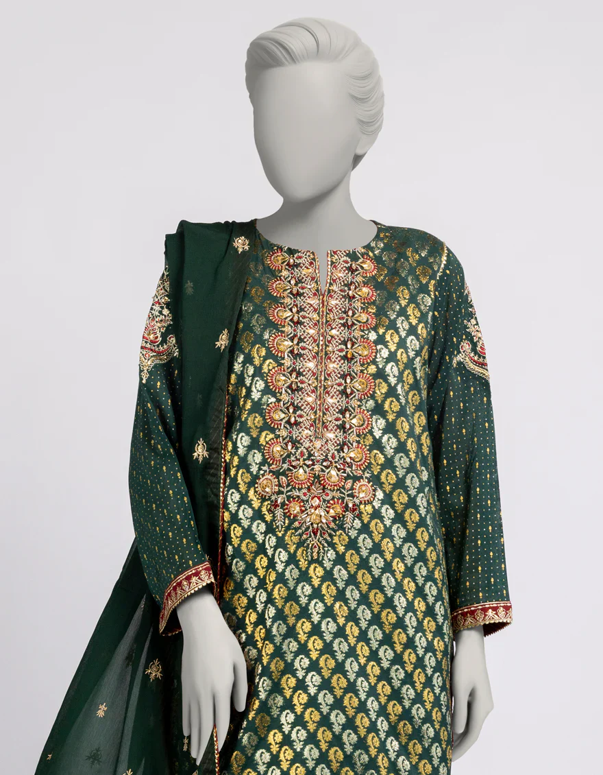 GREEN JACQUARD 3PC STITCHED | JJPW-W-JPS-25-3944 FB/DANEEN-1 - Image 2
