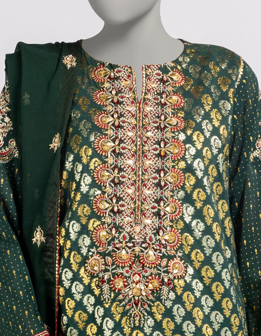 GREEN JACQUARD 3PC STITCHED | JJPW-W-JPS-25-3944 FB/DANEEN-1 - Image 3