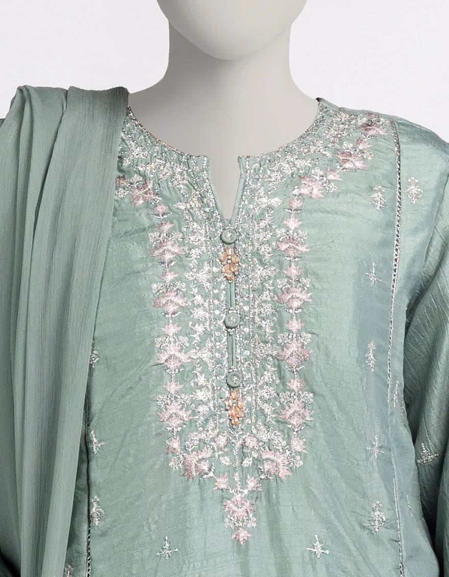 GREEN RAW SILK 3PC STITCHED | JJPW-W-JPS-25-3945 FB/DANEEN-02 - Image 2