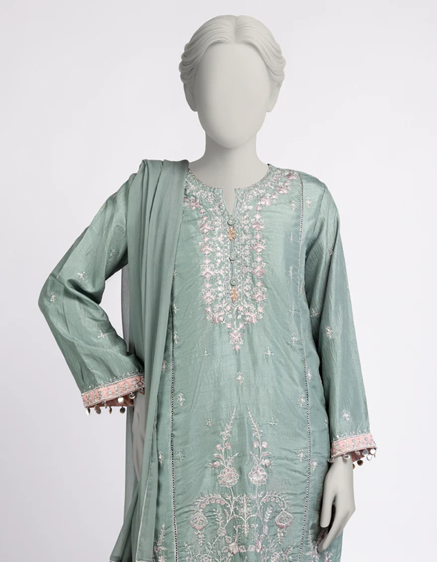 GREEN RAW SILK 3PC STITCHED | JJPW-W-JPS-25-3945 FB/DANEEN-02 - Image 3