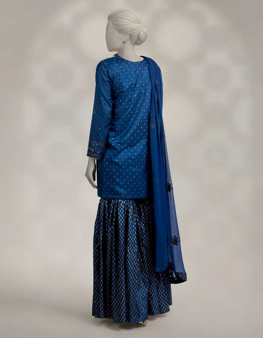 BLUE RAW SILK 3PC STITCHED | JJPW-W-JPS-25-3947 FB/DANEEN-04 - Image 2
