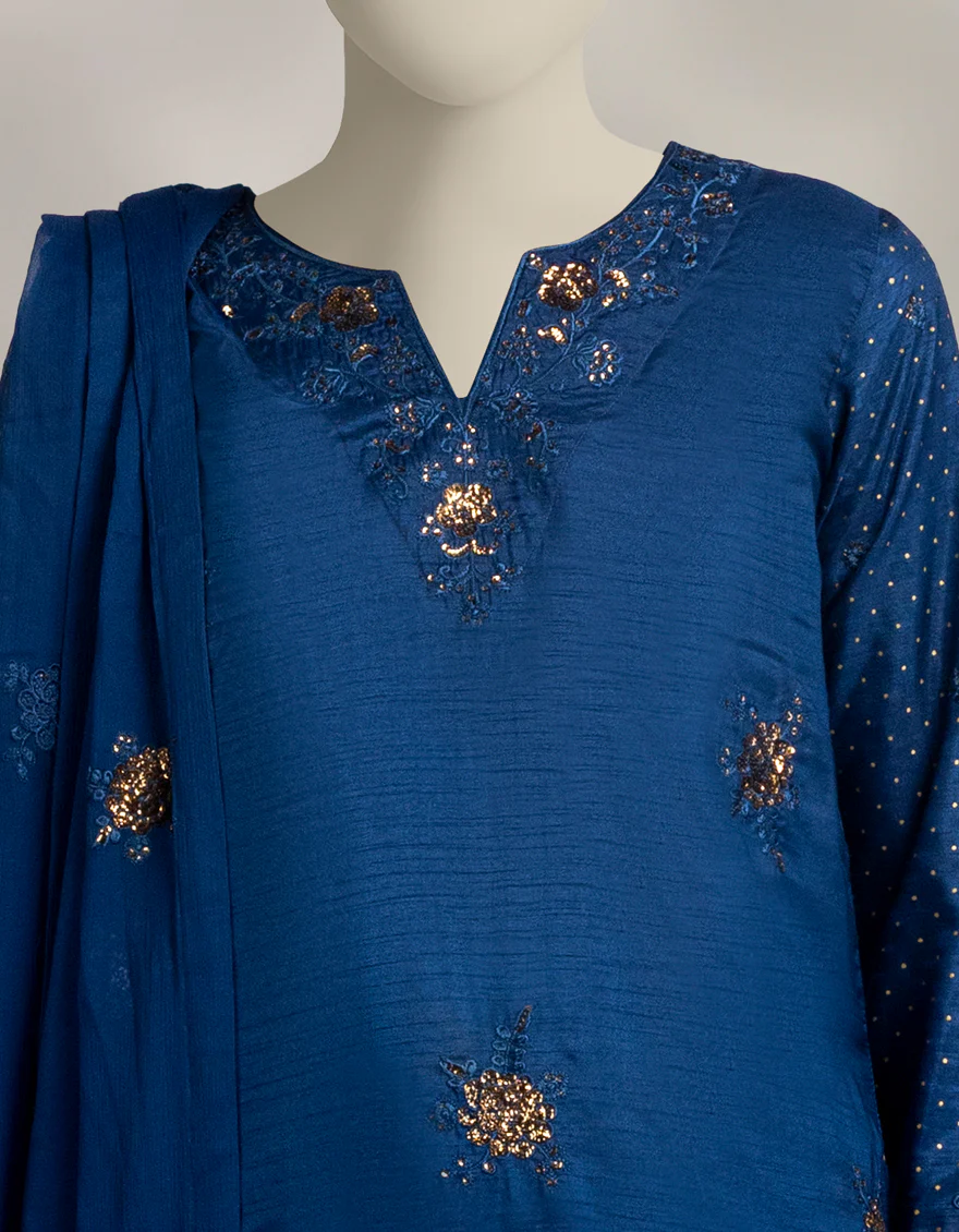 BLUE RAW SILK 3PC STITCHED | JJPW-W-JPS-25-3947 FB/DANEEN-04 - Image 3