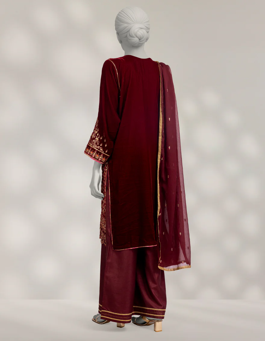 MAROON VELVET 3PC STITCHED | JJPW-W-JPS-25-3955 FB/INARA-02 - Image 3