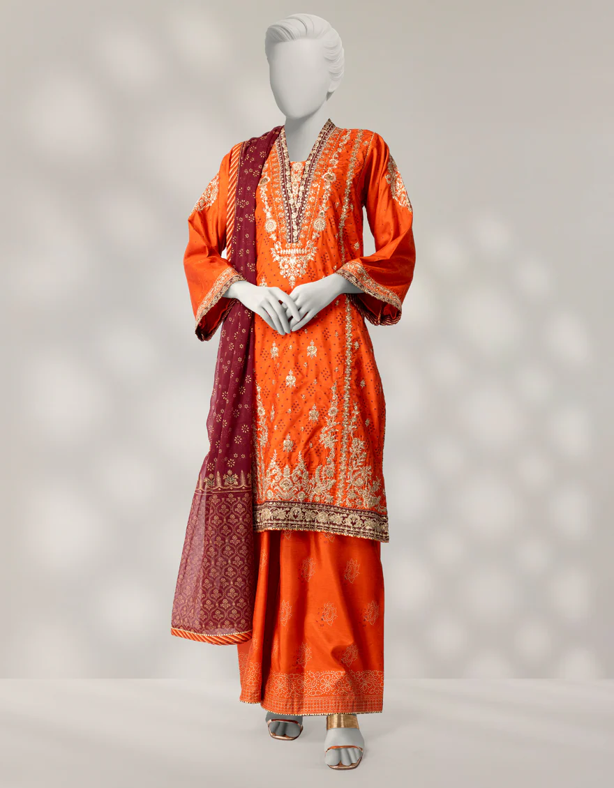 RUST RAW SILK 3PC STITCHED | JJPW-W-JPS-25-3956 FB/INARA-03