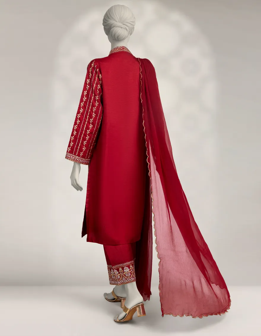 MAROON RAW SILK 3PC STITCHED | JJPW-W-JPS-25-3957 FB/INARA-04 - Image 2
