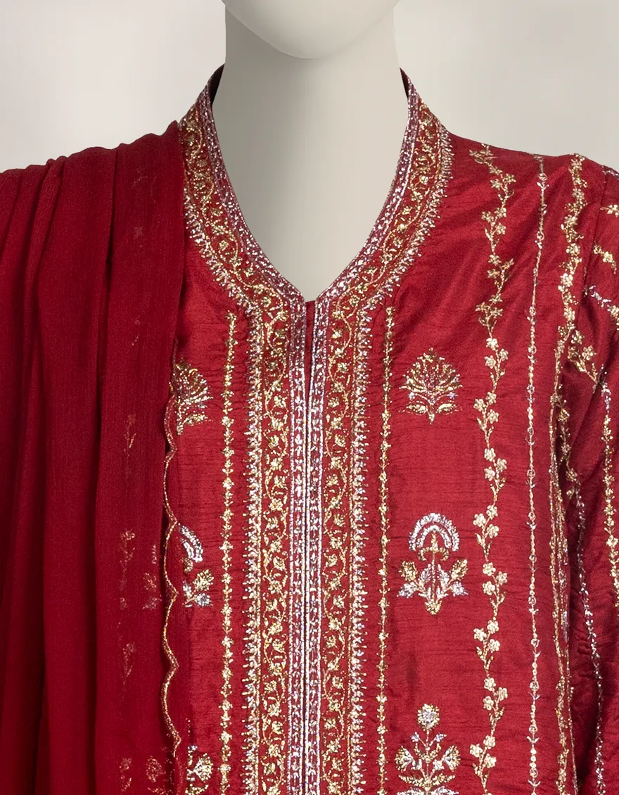 MAROON RAW SILK 3PC STITCHED | JJPW-W-JPS-25-3957 FB/INARA-04 - Image 3