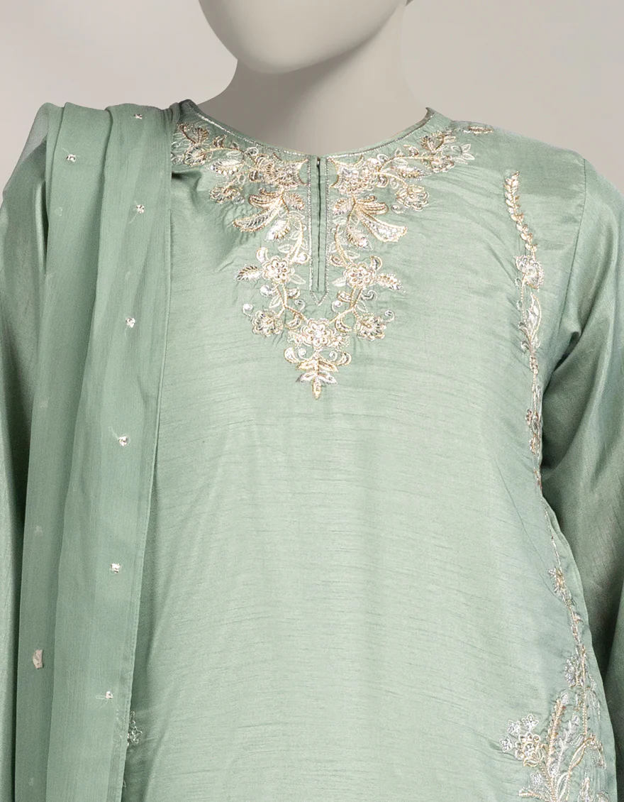 GREEN RAW SILK 3PC STITCHED | JJPW-W-JPS-25-3965 FB/INARA-12 - Image 3