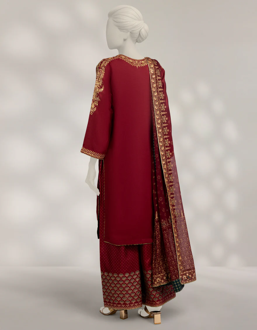 MAROON RAW SILK 3PC STITCHED | JJPW-W-JPS-25-3989 FB/DANEEN-01 - Image 3