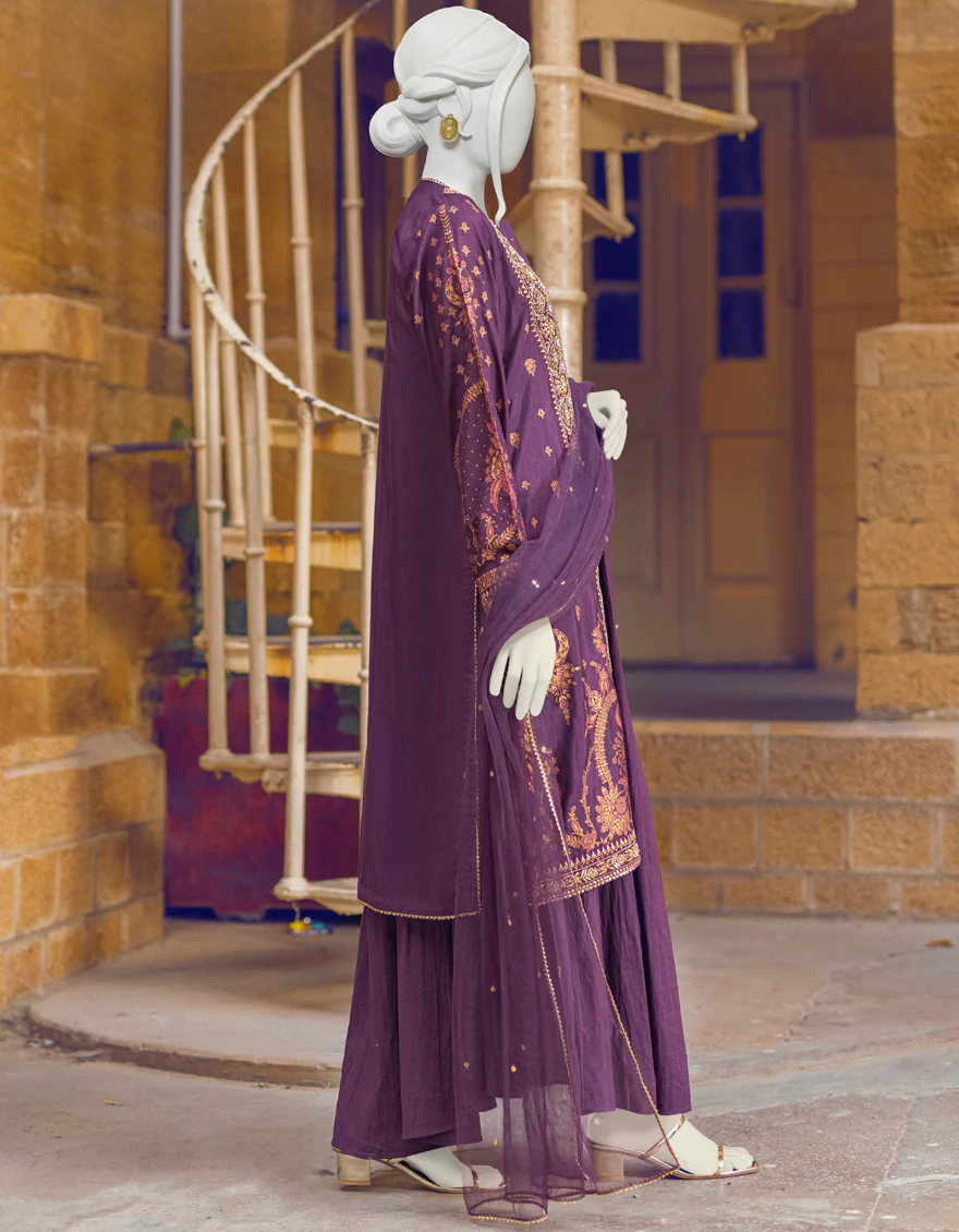 BURGUNDY RAW SILK 3PC STITCHED | JJPW-W-JPS-US-22-3936 FB/RP-026(JH-175) - Image 2