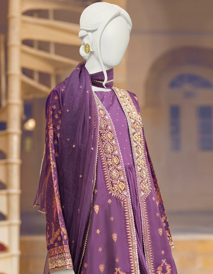 BURGUNDY RAW SILK 3PC STITCHED | JJPW-W-JPS-US-22-3936 FB/RP-026(JH-175) - Image 4