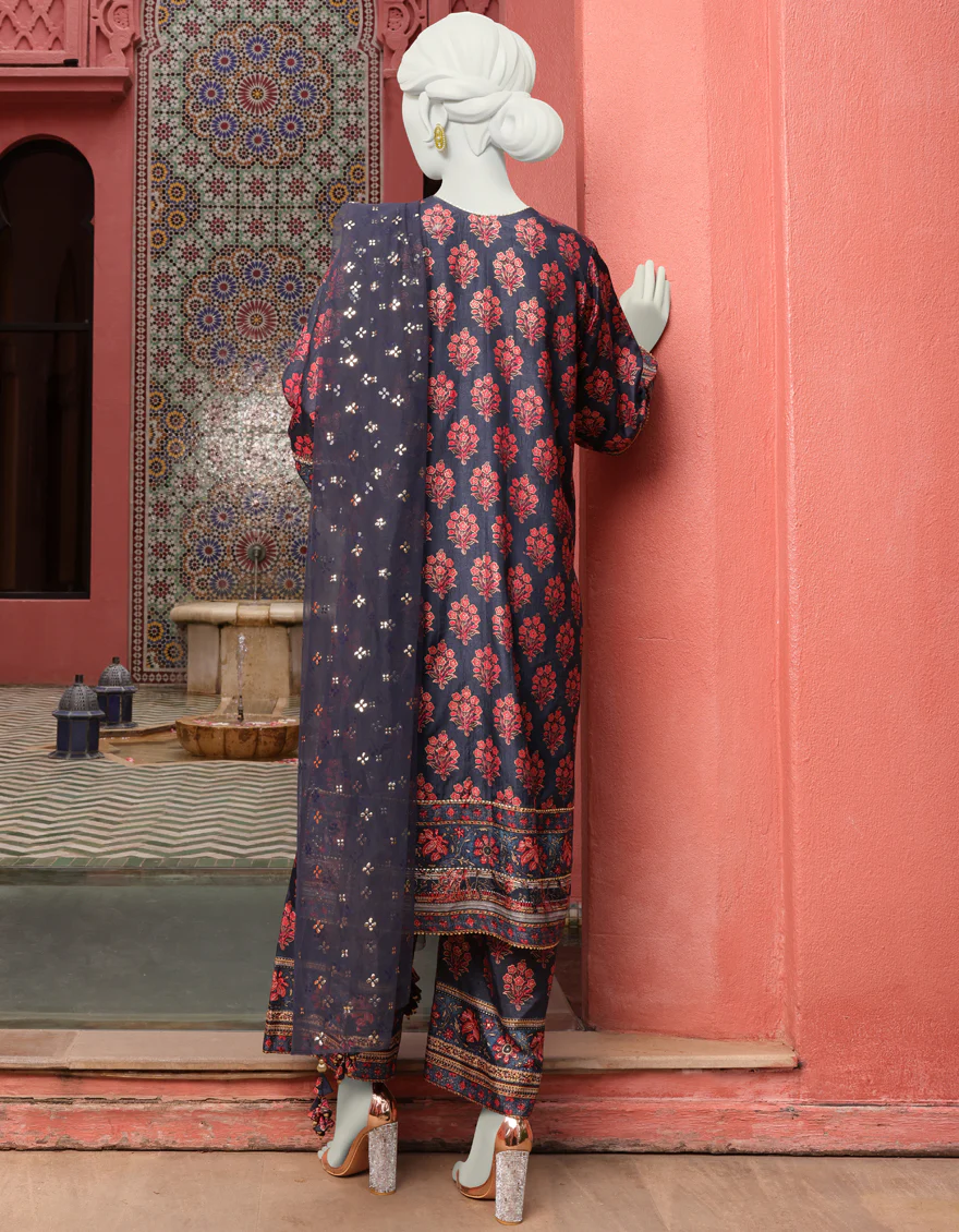 NAVY BLUE SILK 3PC STITCHED | JJPW-W-JPS-US-22-3944 FB/BLUEORCHAD - Image 2