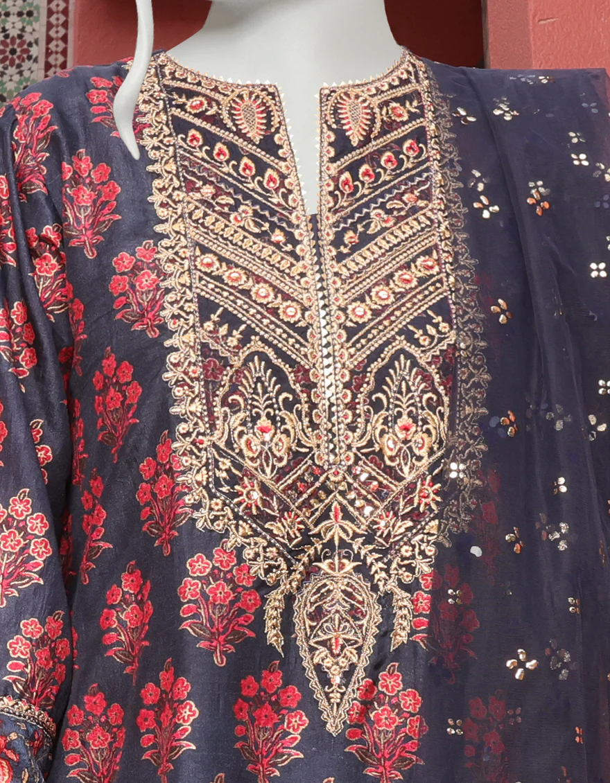 NAVY BLUE SILK 3PC STITCHED | JJPW-W-JPS-US-22-3944 FB/BLUEORCHAD - Image 3