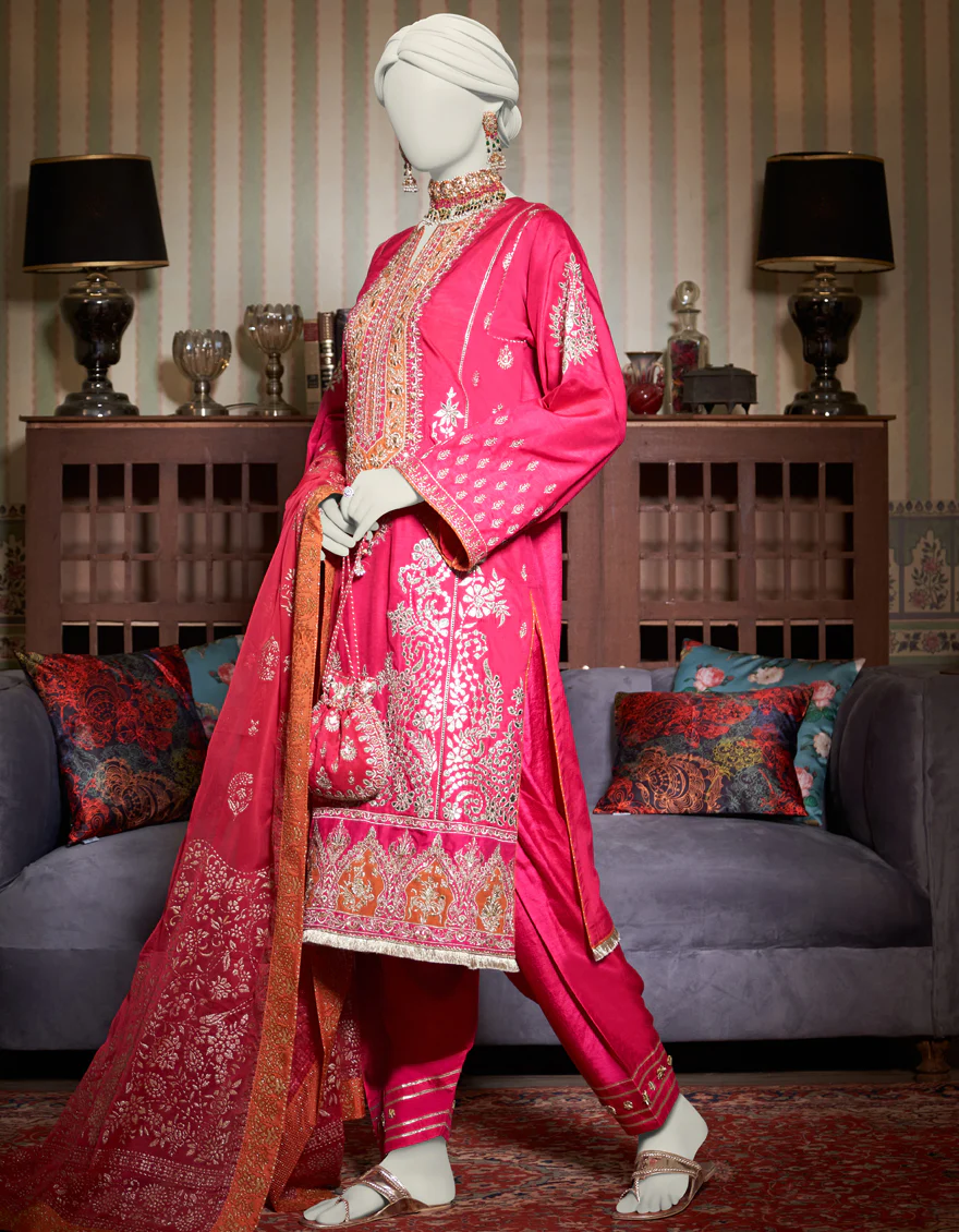 HOT PINK RAW SILK 3PC STITCHED | JJPW-W-JPS-US-23-3941 FB/JH-237