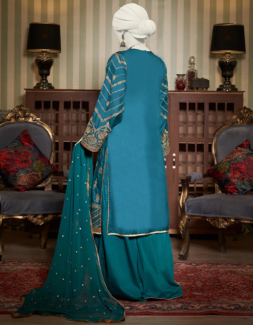 TEAL COTTON SATIN 3PC STITCHED | JJPW-W-JPS-US-23-3943 FB/JH-238 - Image 2