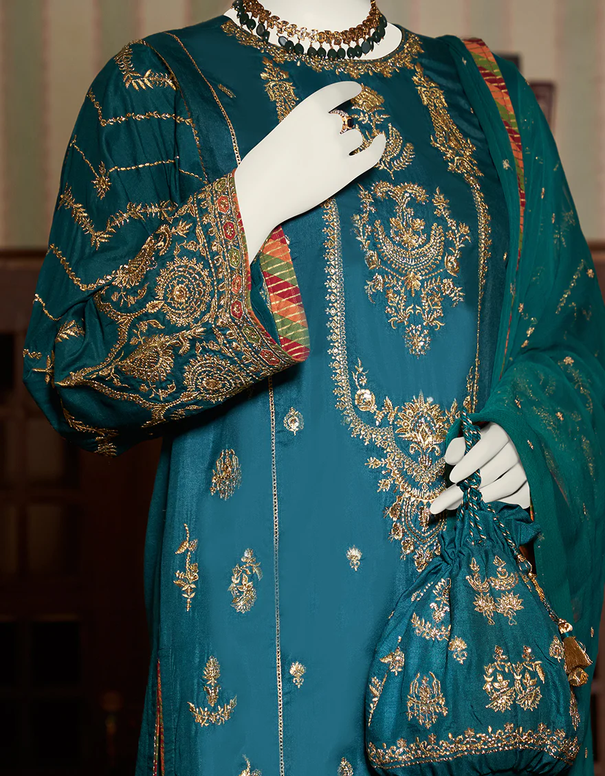 TEAL COTTON SATIN 3PC STITCHED | JJPW-W-JPS-US-23-3943 FB/JH-238 - Image 3