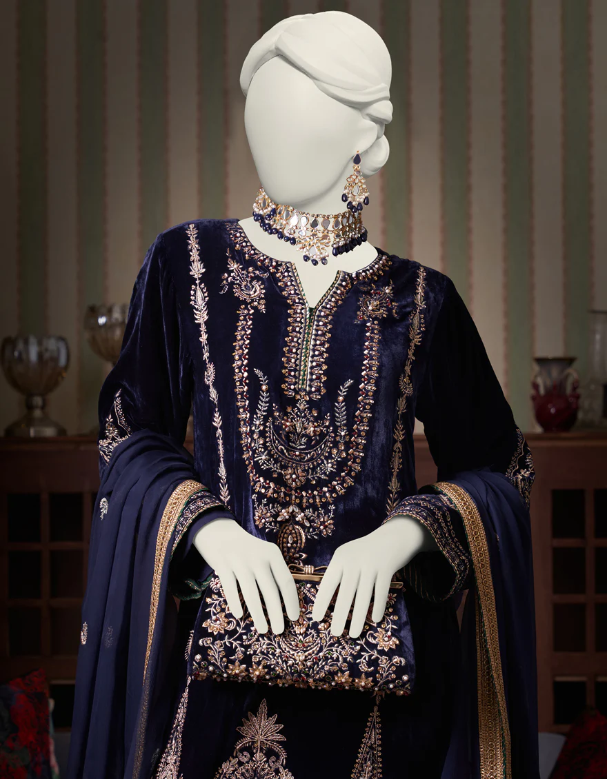 INDIGO VELVET 3PC STITCHED | JJPW-W-JPS-US-23-3944 FB/JH-239 - Image 2