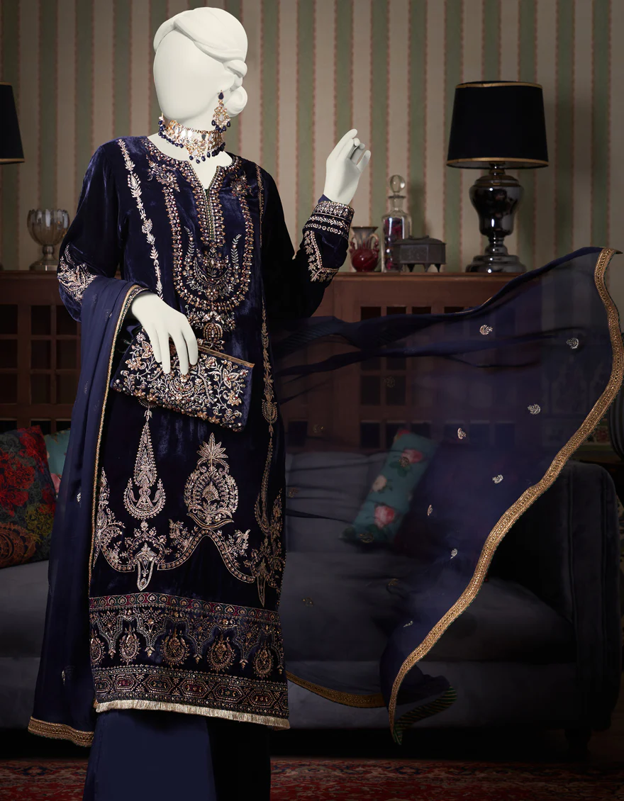 INDIGO VELVET 3PC STITCHED | JJPW-W-JPS-US-23-3944 FB/JH-239 - Image 4