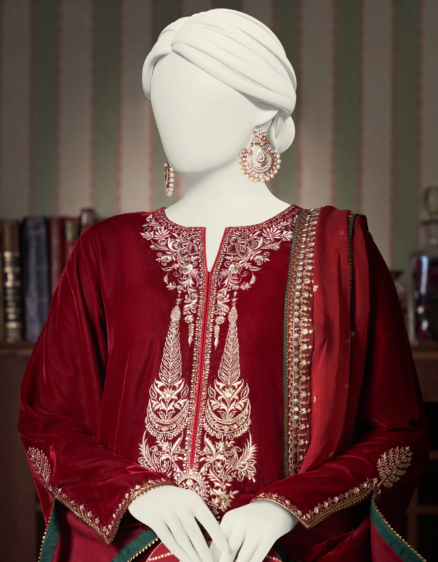 MAROON VELVET 3PC STITCHED | JJPW-W-JPS-US-23-3946 FB/HF-182 - Image 2