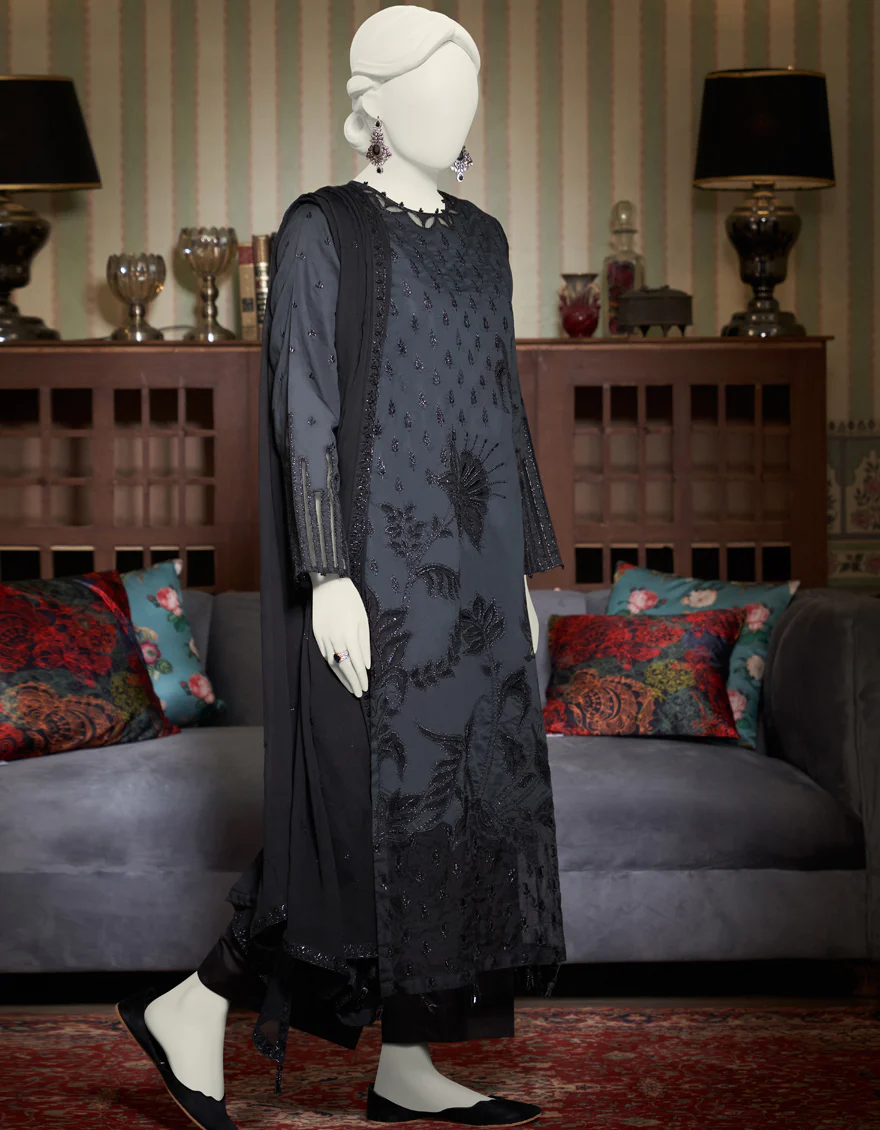 BLACK COTTON SATIN 3PC STITCHED | JJPW-W-JPS-US-23-3948 FB/HF-183 - Image 2