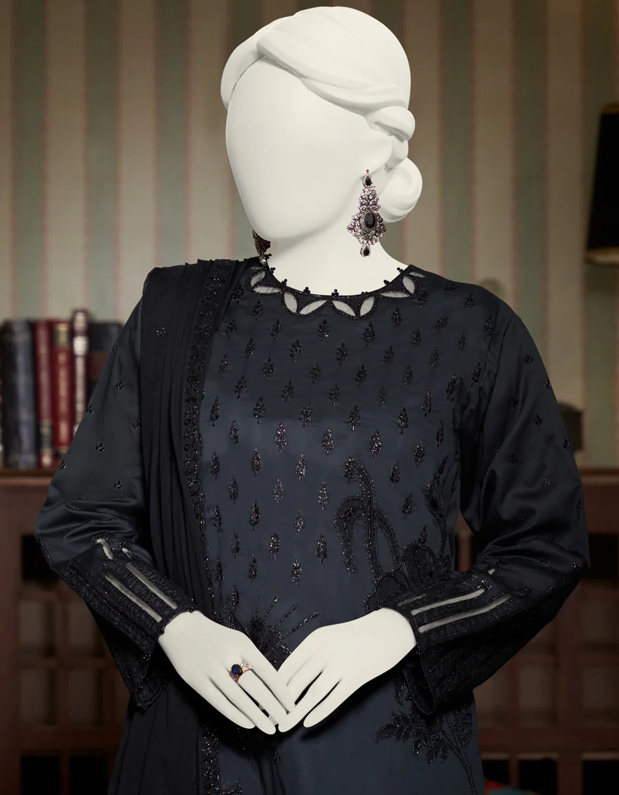 BLACK COTTON SATIN 3PC STITCHED | JJPW-W-JPS-US-23-3948 FB/HF-183 - Image 3