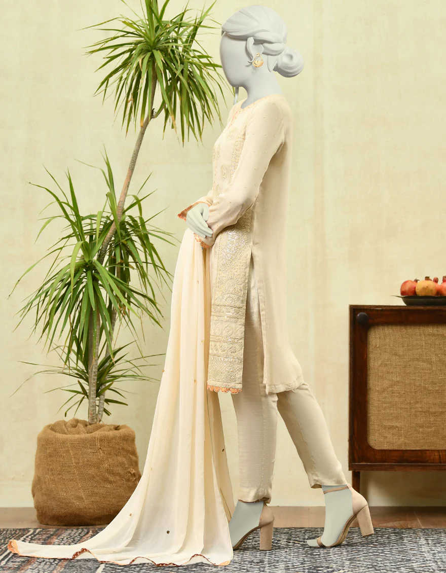 OFF-WHITE CHIFFON 3PC STITCHED | JJPW-W-JPWF-US-22-067 FB/FF-002 - Image 2