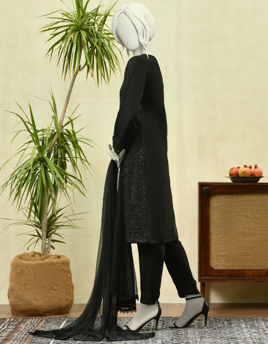 BLACK ORGANZA 3PC STITCHED | JJPW-W-JPWF-US-22-069 FB/AM-2062 - Image 2