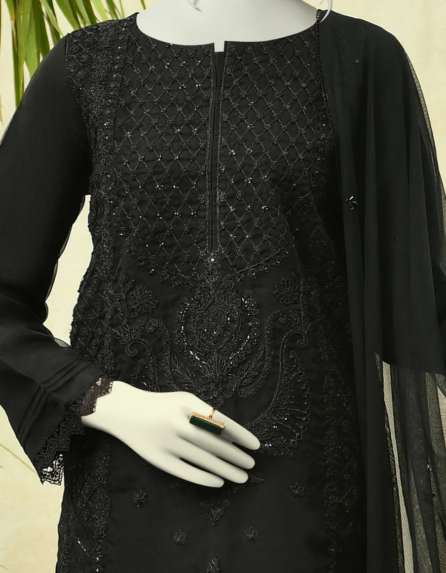 BLACK ORGANZA 3PC STITCHED | JJPW-W-JPWF-US-22-069 FB/AM-2062 - Image 4
