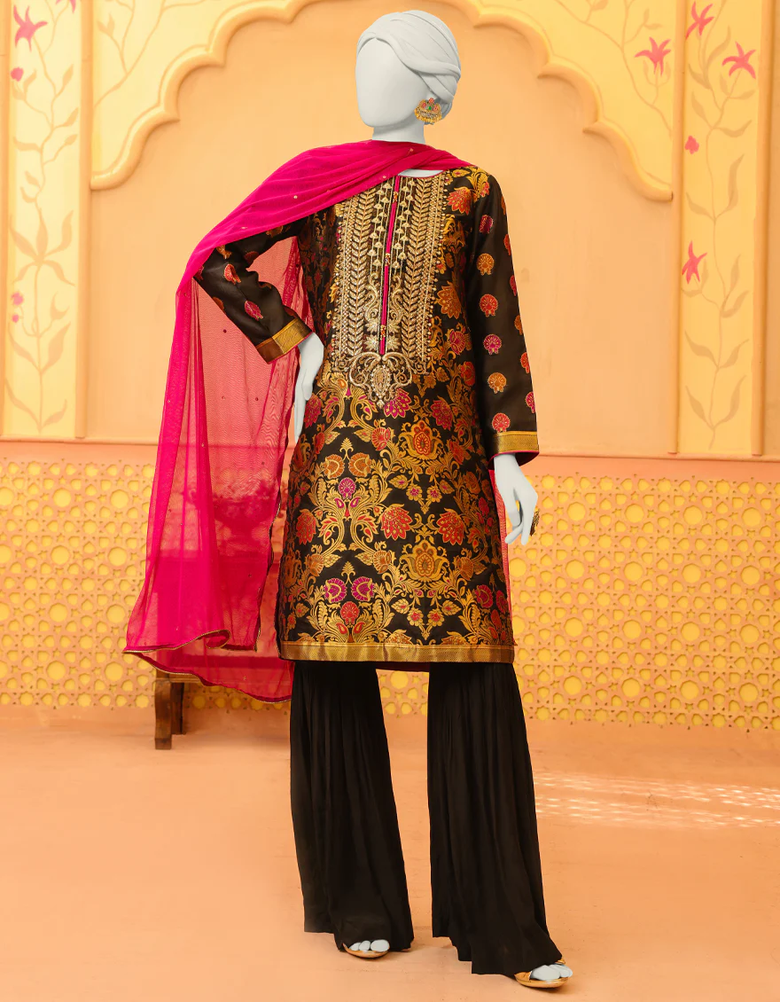 BLACK JACQUARD 3PC STITCHED | JJPW-W-JPWF-US-23-105 FB/JT-963