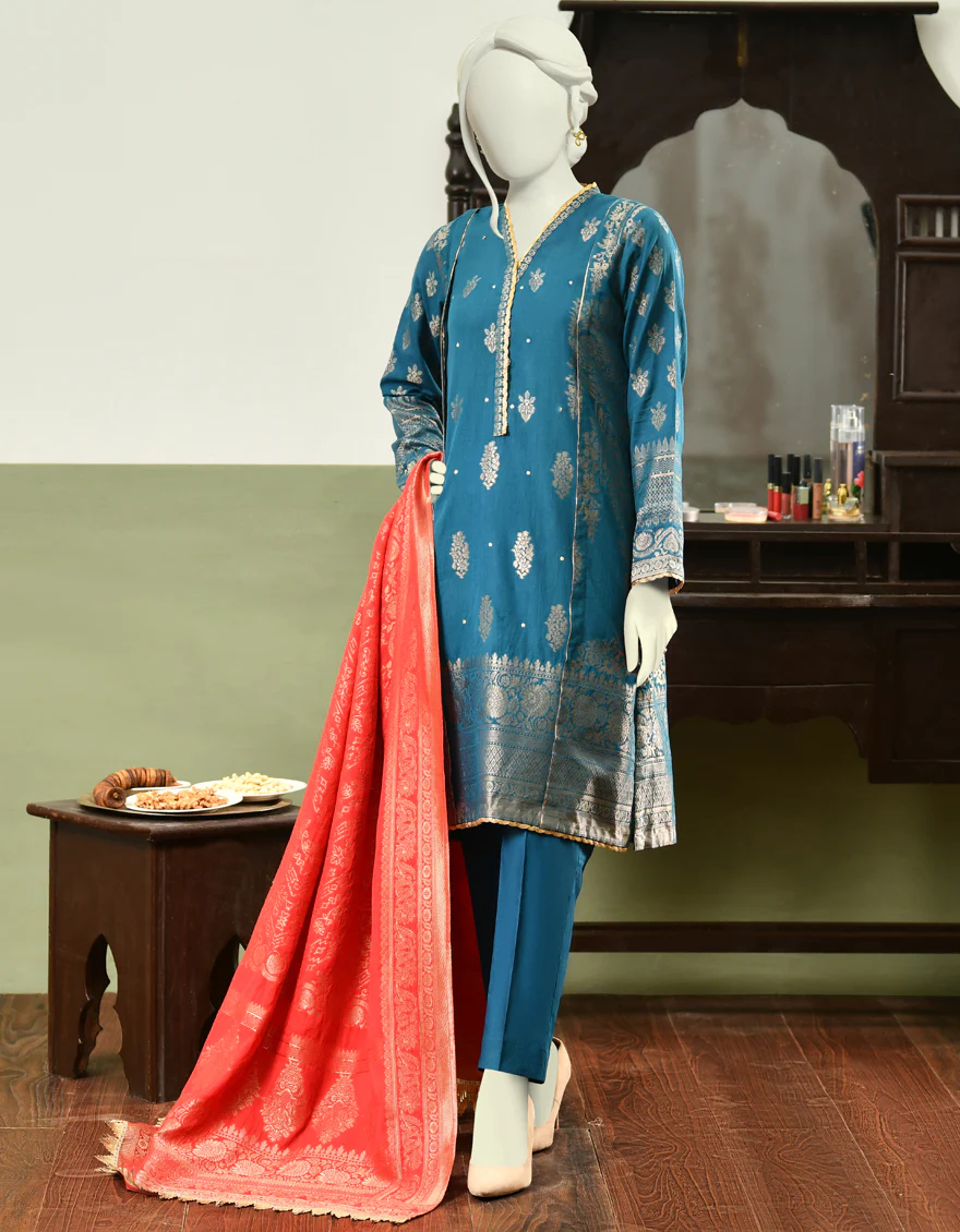 TEAL BLUE JACQUARD 3PC STITCHED | JJPW-W-JPWS-US-22-413 FB/GELATO