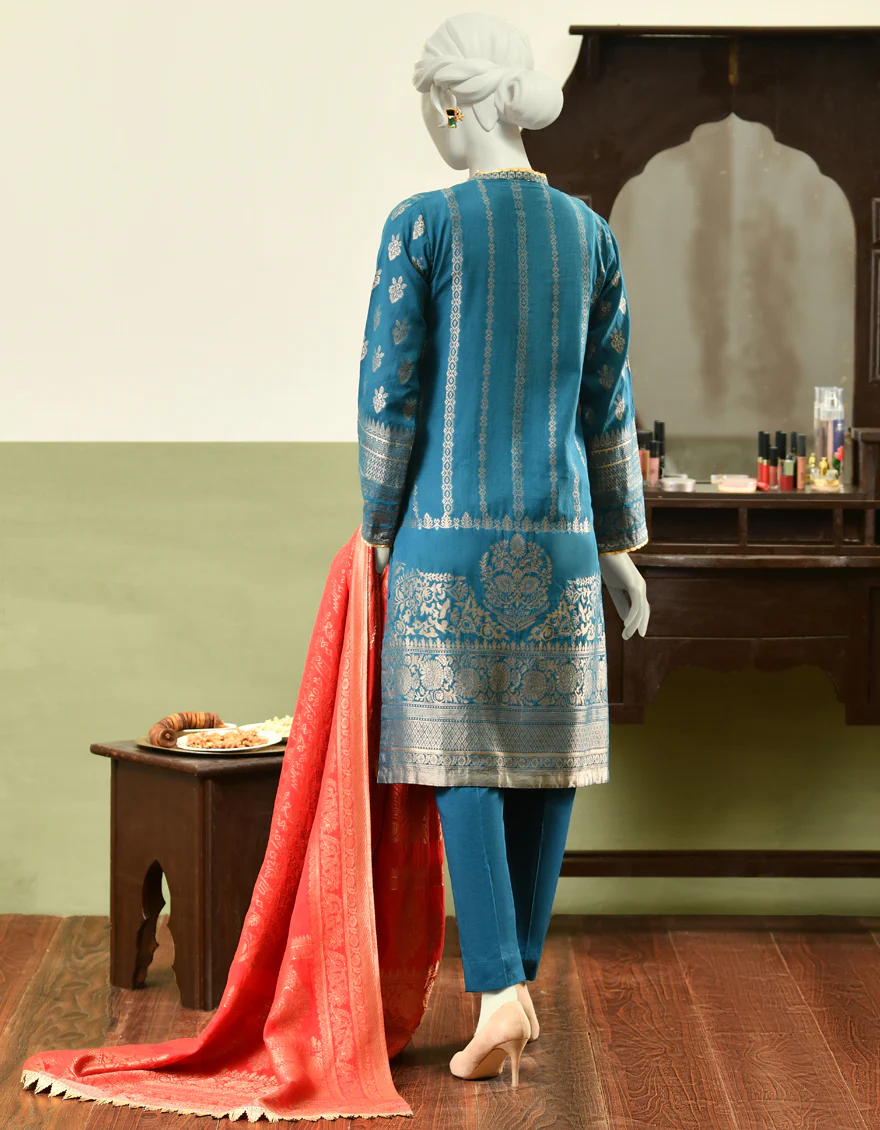 TEAL BLUE JACQUARD 3PC STITCHED | JJPW-W-JPWS-US-22-413 FB/GELATO - Image 3